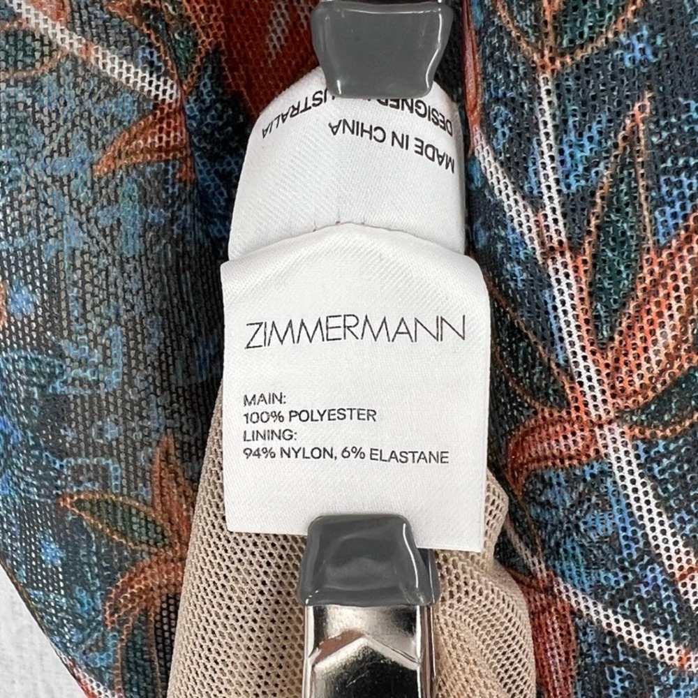 ZIMMERMANN Floral Print Mini Dress Womens Large Mesh Bodycon Sleeveless Tank - Picture 14 of 15